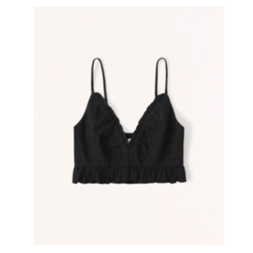 Abercrombie Linen-Blend Ruffle Crop Tank Top